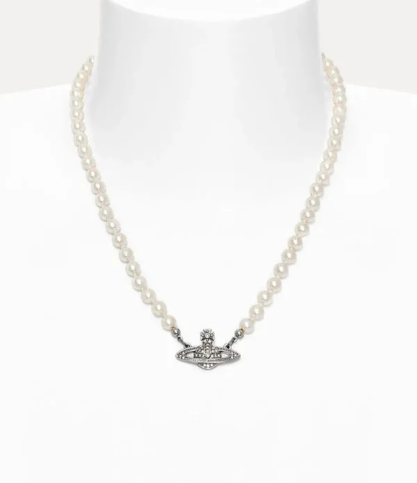 Men Vivienne Westwood Necklaces-Man. Mini Bas Relief Pearl Necklace