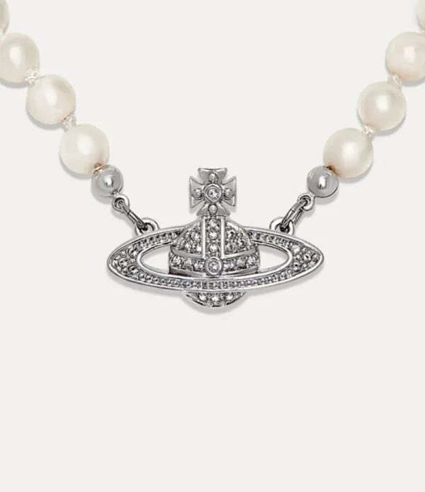 Men Vivienne Westwood Necklaces-Man. Mini Bas Relief Pearl Necklace