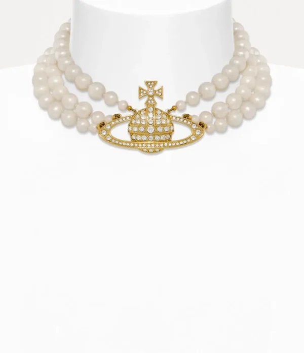 Women Vivienne Westwood Necklaces-Three Row Pearl Bas Relief Choker
