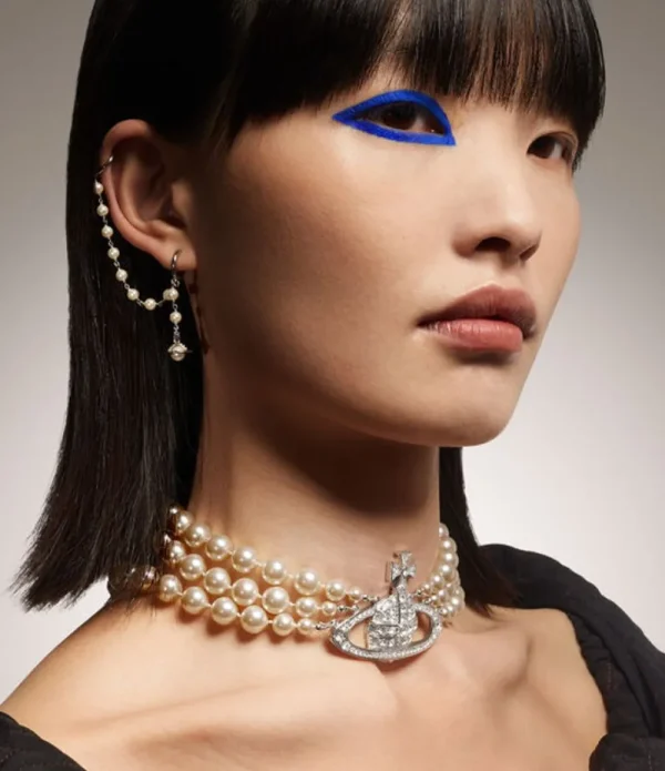Women Vivienne Westwood Necklaces-Three Row Pearl Bas Relief Choker
