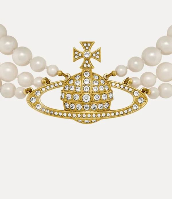 Women Vivienne Westwood Necklaces-Three Row Pearl Bas Relief Choker