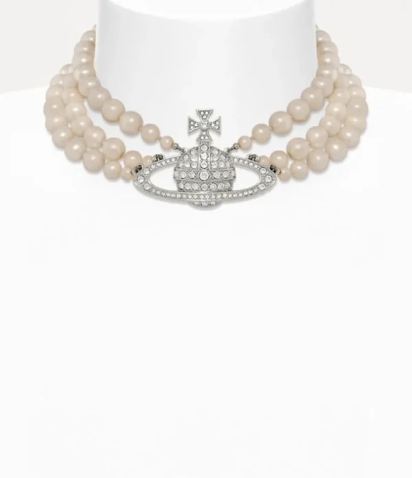 Women Vivienne Westwood Necklaces-Three Row Pearl Bas Relief Choker