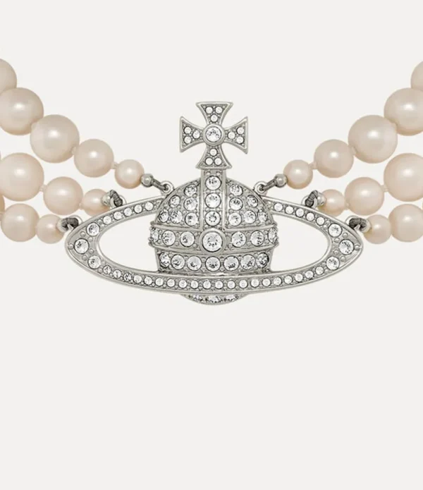 Women Vivienne Westwood Necklaces-Three Row Pearl Bas Relief Choker