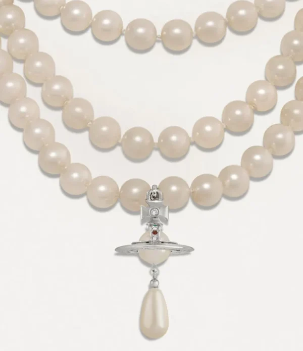 Women Vivienne Westwood Necklaces-Three Row Pearl Drop Choker
