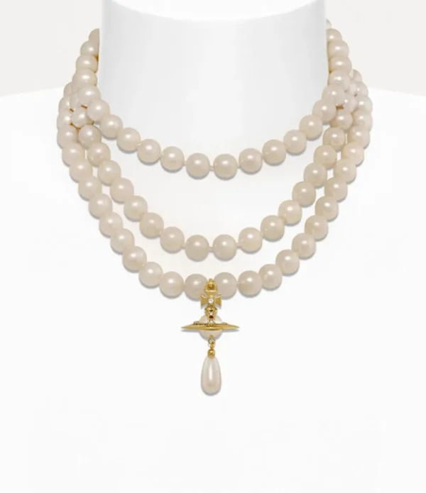 Women Vivienne Westwood Necklaces-Three Row Pearl Drop Choker