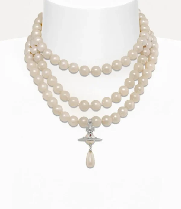Women Vivienne Westwood Necklaces-Three Row Pearl Drop Choker