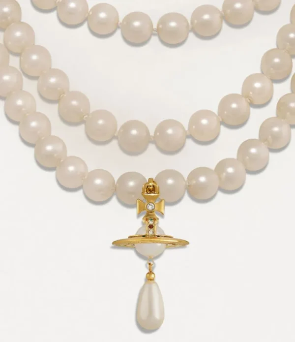 Women Vivienne Westwood Necklaces-Three Row Pearl Drop Choker